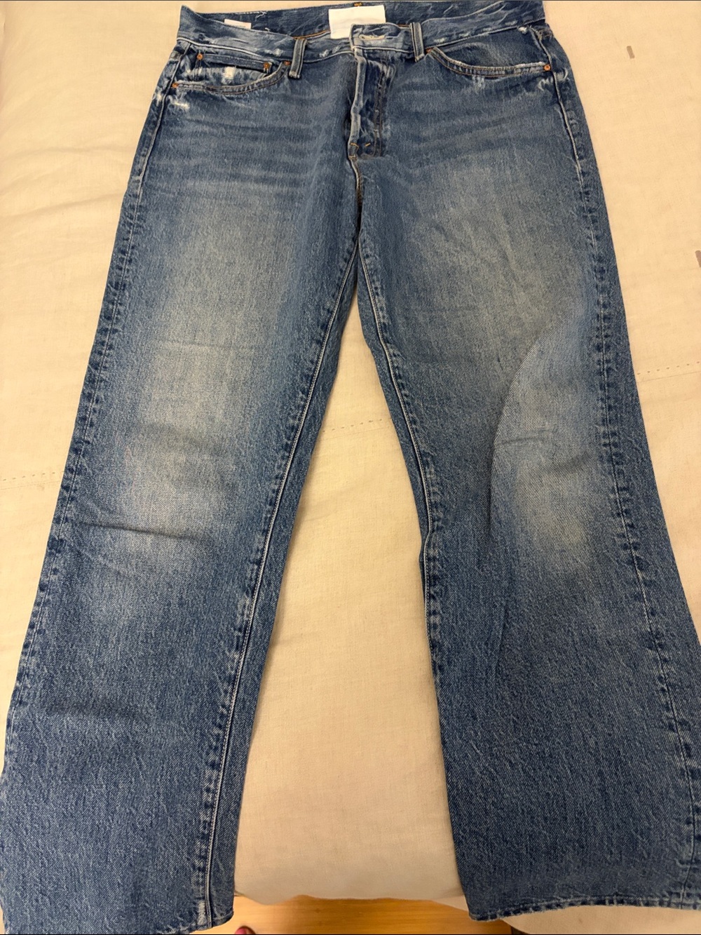 MOTHER Denim Jeans in Medium Blue with Contrast Stitching